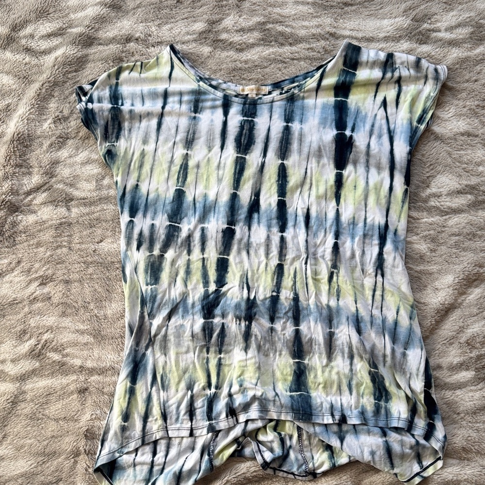 Zenana Outfitters Tie-Dye Short Sleeve Top - Blue and Green